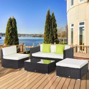 Outsunny 4-Seater Garden Rattan Combo Patio Set - Black