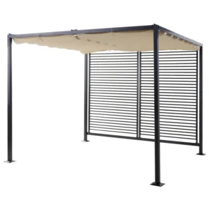 OutSunny 10x9 Metal Retractable Pergola with Sun Shade Beige