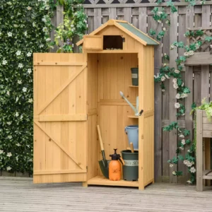 Outsunny Timber Garden Storage Shed 3 Shelves Tool House- Natural