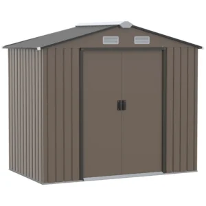 Outsunny 7ft x 4ft Metal Garden Shed - Brown with Foundation Grid
