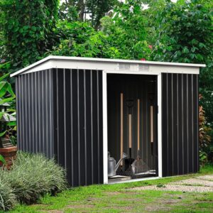 Outsunny 9'x4' Metal Pent Shed with Foundation Grid - Dark Grey