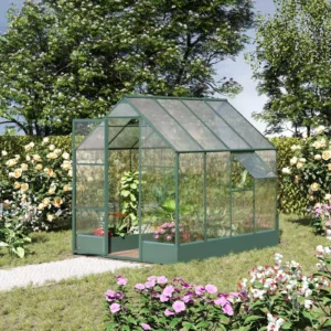 Outsunny 6'x8' Clear Polycarbonate Temperature Controlled Greenhouse - Green