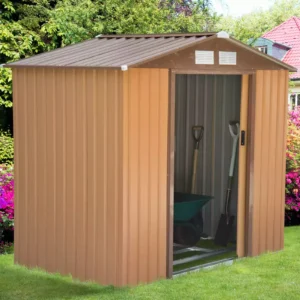 Outsunny 7ft x 4ft Metal Garden Shed - Brown with Foundation Grid.