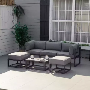 Outsunny 6 Piece Outdoor Aluminium Furniture Set with Coffee Table - Grey