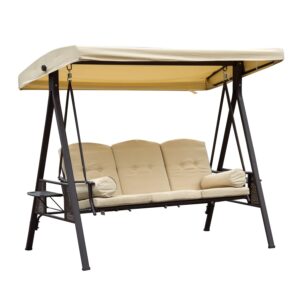 Outsunny 3 Seater Swing Chair Hammock - Beige