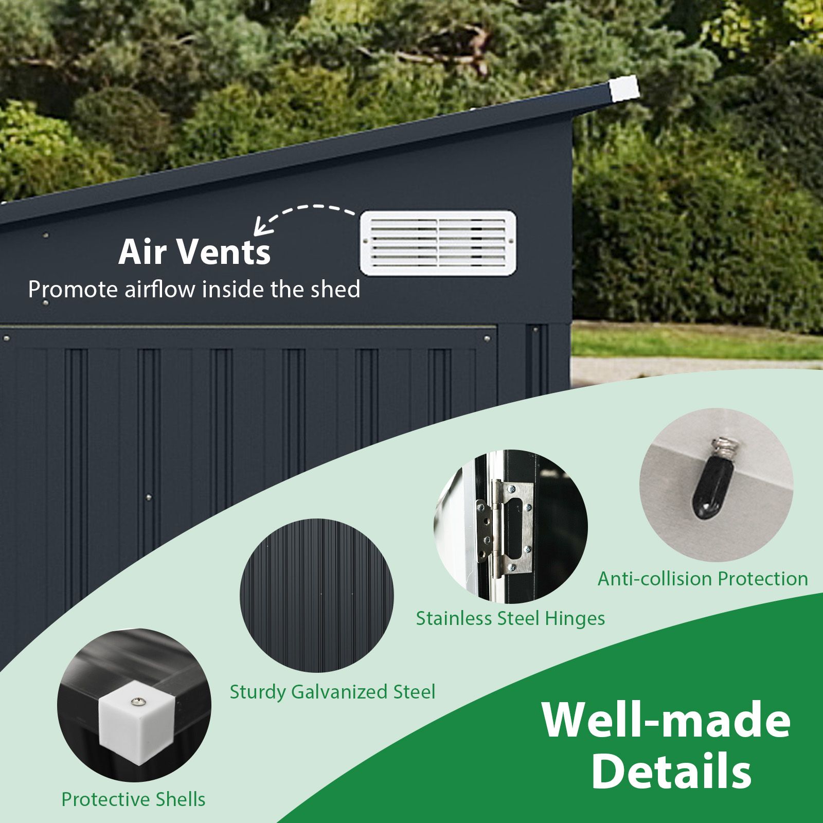 Pro-Tect 7.5'x5' Dual Entrance Metal Lean To Shed - Dark Grey - Image 11