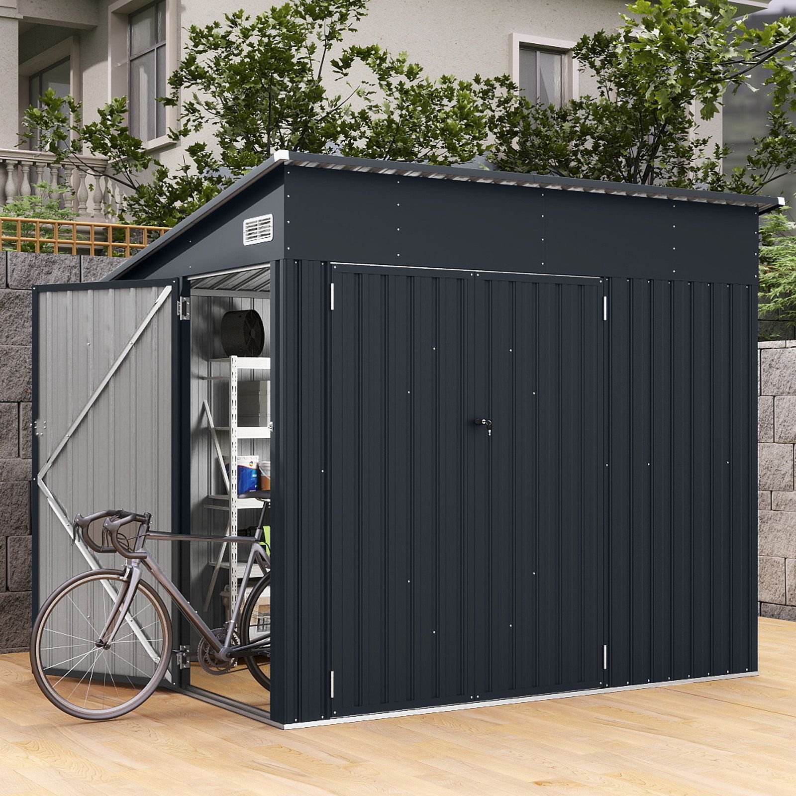 Pro-Tect 7.5'x5' Dual Entrance Metal Lean To Shed - Dark Grey - Image 4