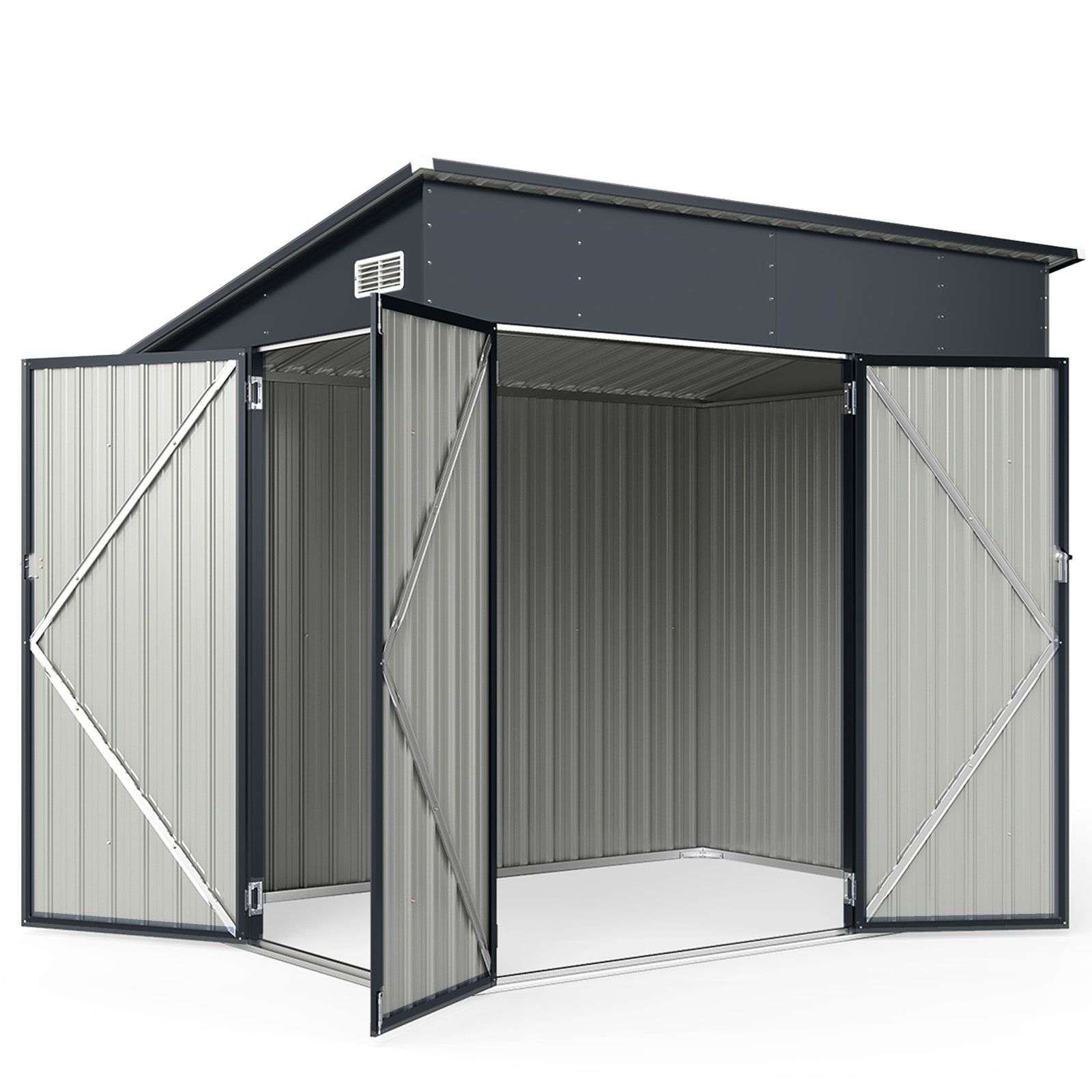 Pro-Tect 7.5'x5' Dual Entrance Metal Lean To Shed - Dark Grey - Image 5