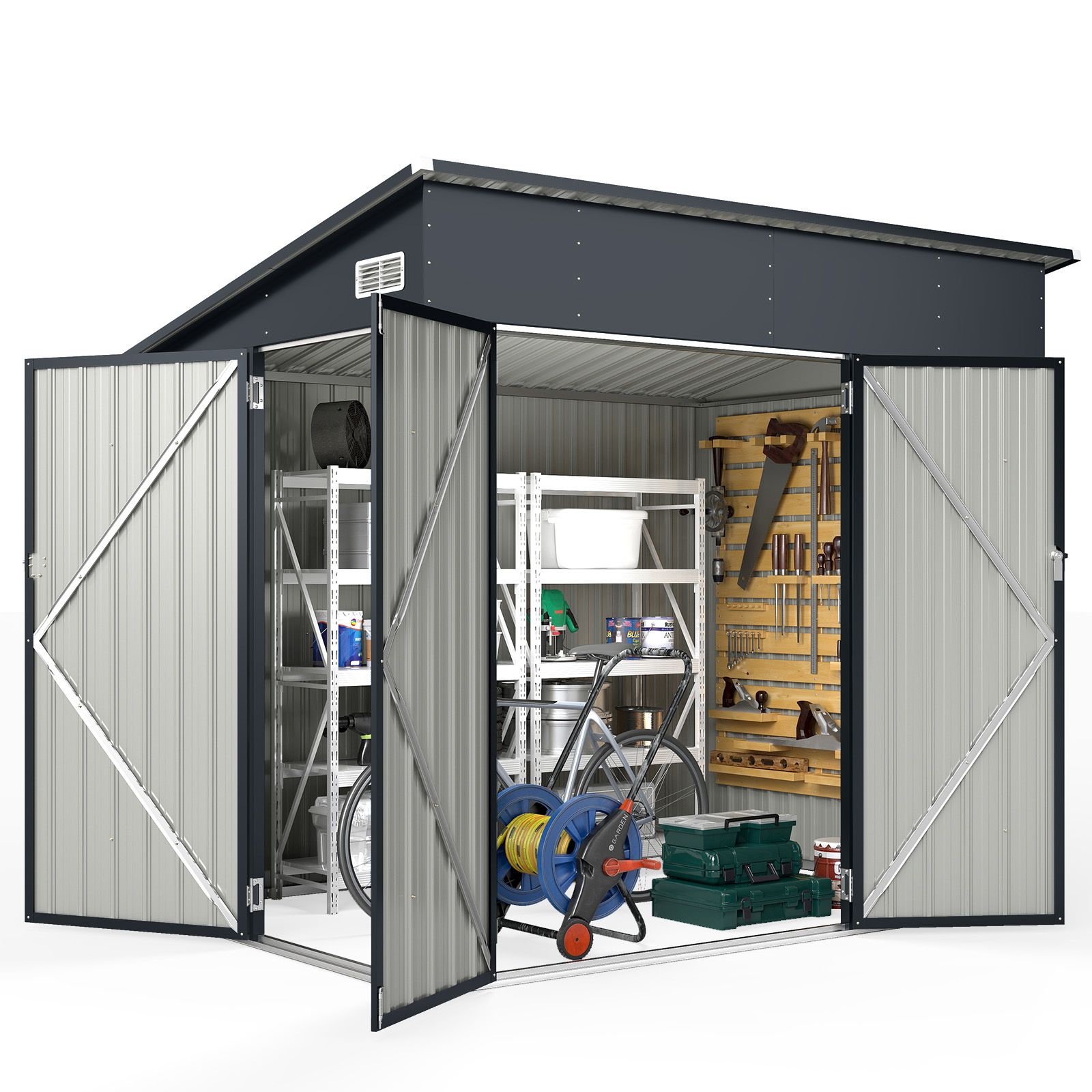 Pro-Tect 7.5'x5' Dual Entrance Metal Lean To Shed - Dark Grey - Image 6