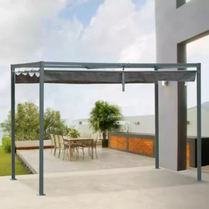 OutSunny 10'x7'  Metal Retractable Pergola with Sun Shade - Grey