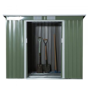 Outsunny 6.5'x4' Metal Pent Garden Storage Shed with Foundation Grid -  Olive Green