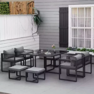 Outsunny 8 Seater Aluminium Garden Dining Cube Set - Grey