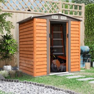 Outsunny 6ft x 5ft Metal Garden Shed -Wood Effect