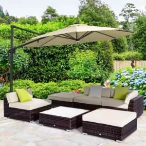 Outsunny 5-Seater Rattan Sofa Coffee Table Set - Brown