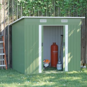 Outsunny 6.5ft x 4ft Metal Garden Pent Shed with Foundation Grid - Spring Green