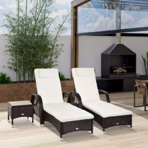 Outsunny Rattan Patio Chaise Lounge Set - Brown