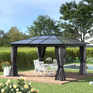 Outsunny 13x11 Aluminium Gaezbo Marque with Curtains