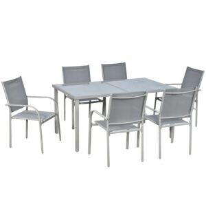 Outsunny 7 Piece Garden Dining Set with Tempered Glass - Grey