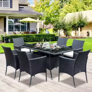 Outsunny 6-Seater Rattan Dining Set - Black