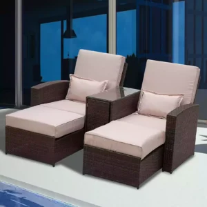 Outsunny Outdoor Garden Rattan Lounger Furniture Set - Brown