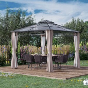 Outsunny 10'x10' Aluminium Gazebo with Mesh and Curtains - Khaki