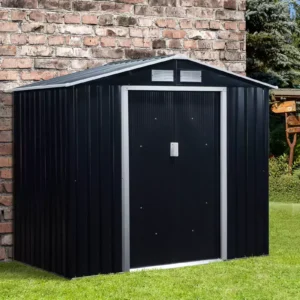 Outsunny 7ft x 4ft Metal Garden Shed - Dark Grey with Foundation Grid.