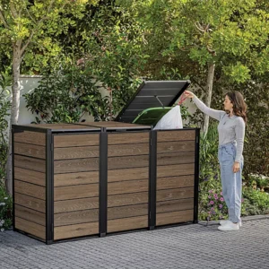 Keter Cortina Hide Away Triple Bin Store - Walnut Brown