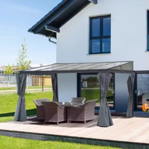 Outsunny 10x14 Lean To Aluminium Patio Cover with Curtains