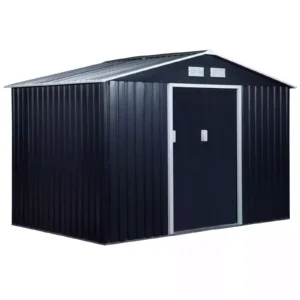 Outsunny 9ft x 6ft Metal Garden Shed - Dark Grey with Foundation Grid.