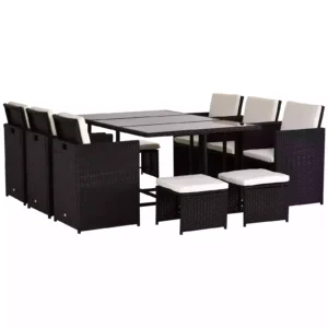 Outsunny 6-Seater Rattan Dining Set and 4 Stools - Black