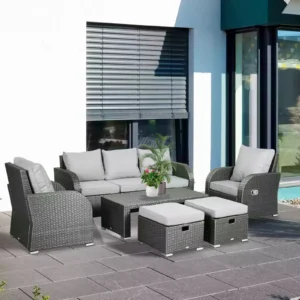 Outsunny Rattan Garden Furniture 7 Seater Sofa & Coffee Table Set - Light Grey