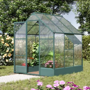 Outsunny 6'x6' Clear Polycarbonate Temperature Controlled Greenhouse - Green