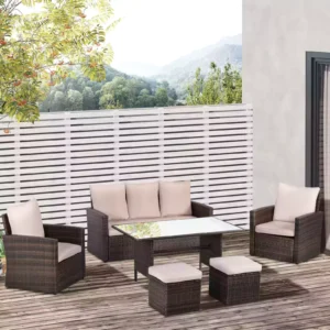 Outsunny 6 PCS Outdoor Patio PE Rattan Furniture Set - Mixed Brown