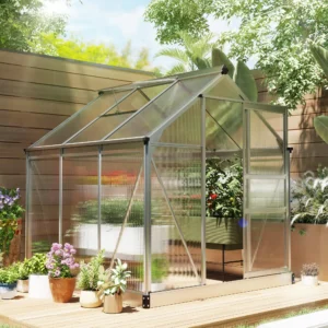 Outsunny 6ft x 6ft Polycarbonate Greenhouse - Silver Tone Clear