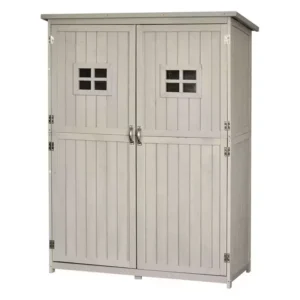 Outsunny 1.6'x 4.1' Fir Timber Door Garden Storage Cabinet with Windows- Grey