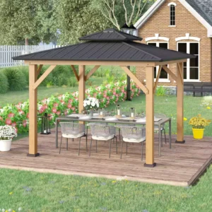 Outsunny 11x11  Hardtop Wooden Garden Gazebo - Grey.