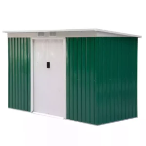 Outsunny 9ft x 4ft Metal Pent Garden Shed - Green with Foundation Grid.