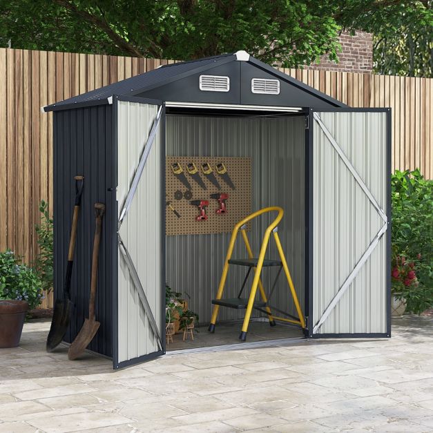 Pro-Tect 6x3 Metal Apex Double Hinged Shed with Foundation Grid - Dark Grey - Image 3
