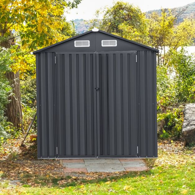 Pro-Tect 6x3 Metal Apex Double Hinged Shed with Foundation Grid - Dark Grey - Image 5