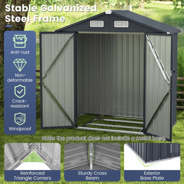 Pro-Tect 6x3 Metal Apex Double Hinged Shed with Foundation Grid - Dark Grey - Image 8