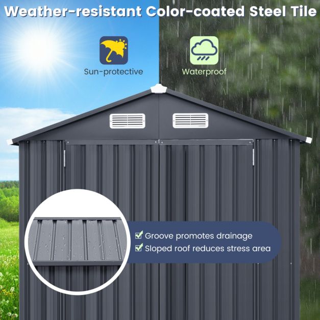 Pro-Tect 6x3 Metal Apex Double Hinged Shed with Foundation Grid - Dark Grey - Image 9