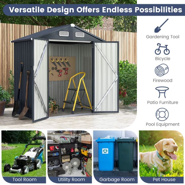 Pro-Tect 6x3 Metal Apex Double Hinged Shed with Foundation Grid - Dark Grey - Image 10