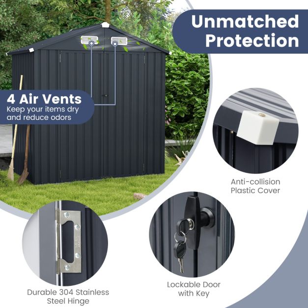 Pro-Tect 6x3 Metal Apex Double Hinged Shed with Foundation Grid - Dark Grey - Image 11