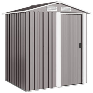 OutSunny 5x4 Metal Apex Garden Shed with Foundation Grid- Grey
