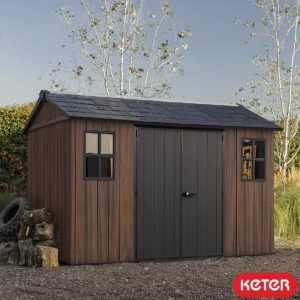 Keter 11'x 7.5' Rosewood Plastic Shed with Side Entry