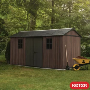 Keter 15'x 7.5' Rosewood Plastic Shed with Side Entry