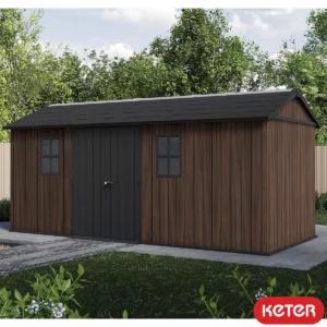 Keter 17'x 7.5' Rosewood Plastic Shed with Side Entry