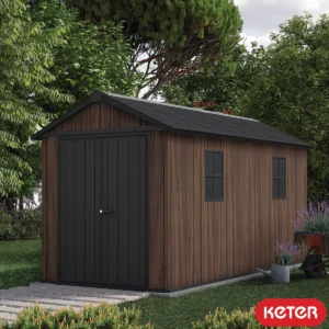Keter 7.5'x 17' Rosewood Plastic Shed with Front Entry
