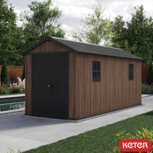 Keter 7.5'x 15' Rosewood Plastic Shed with Front Entry