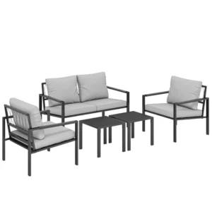 Outsunny 5 Piece Metal Garden Furniture Sofa Set - Light Grey
